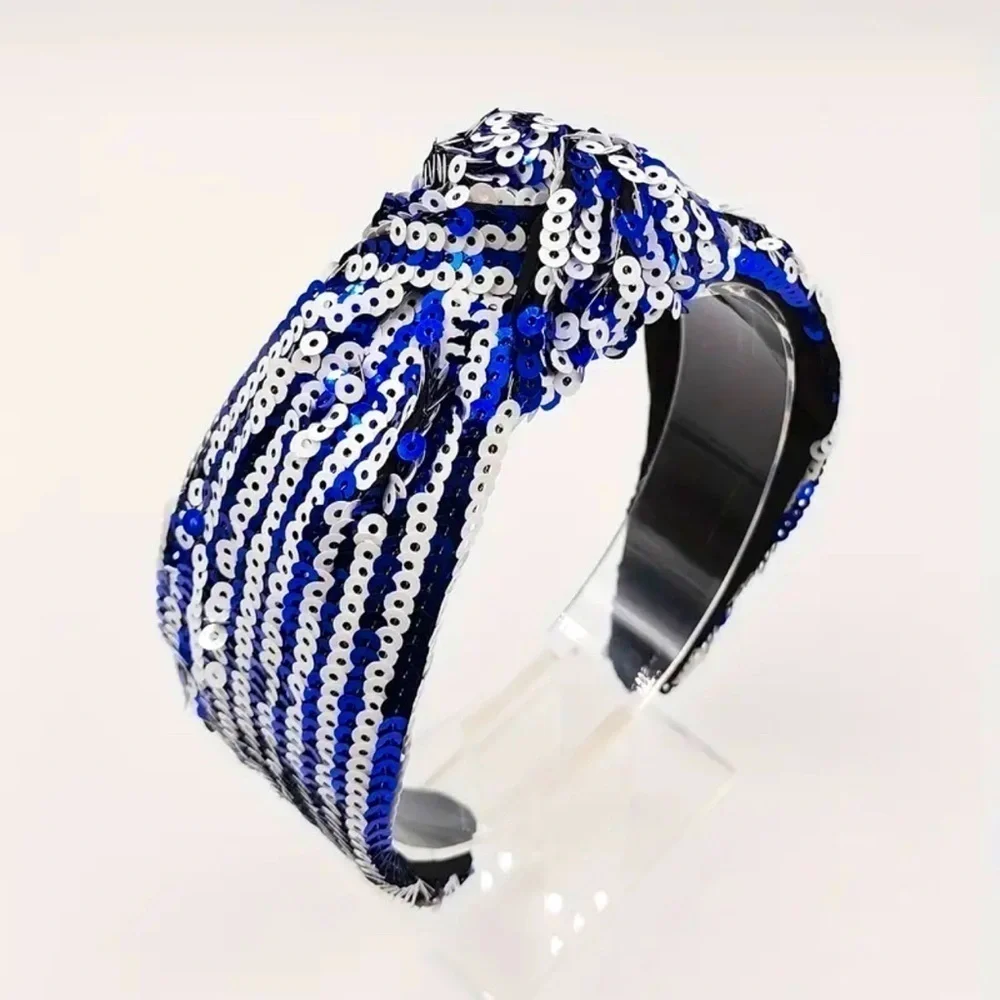 Blue and White Sequins Headband